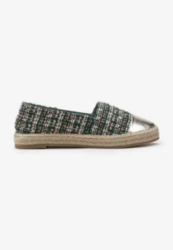 Zielone Espadryle z Tweedowego Materiału z Plecionką na Podeszwie Hexiria