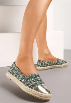 Zielone Espadryle z Tweedowego Materiału z Plecionką na Podeszwie Hexiria