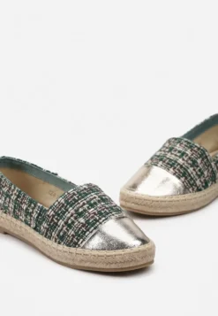 Zielone Espadryle z Tweedowego Materiału z Plecionką na Podeszwie Hexiria