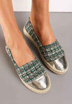Zielone Espadryle z Tweedowego Materiału z Plecionką na Podeszwie Hexiria