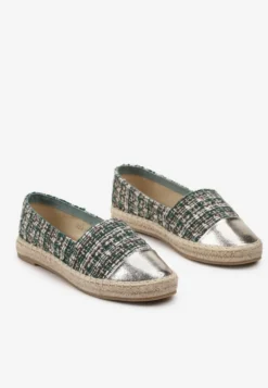 Zielone Espadryle z Tweedowego Materiału z Plecionką na Podeszwie Hexiria