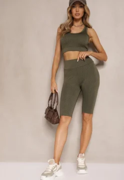 Zielone Kolarki Szorty High Waist Sportowe z Push-Up Calatrix