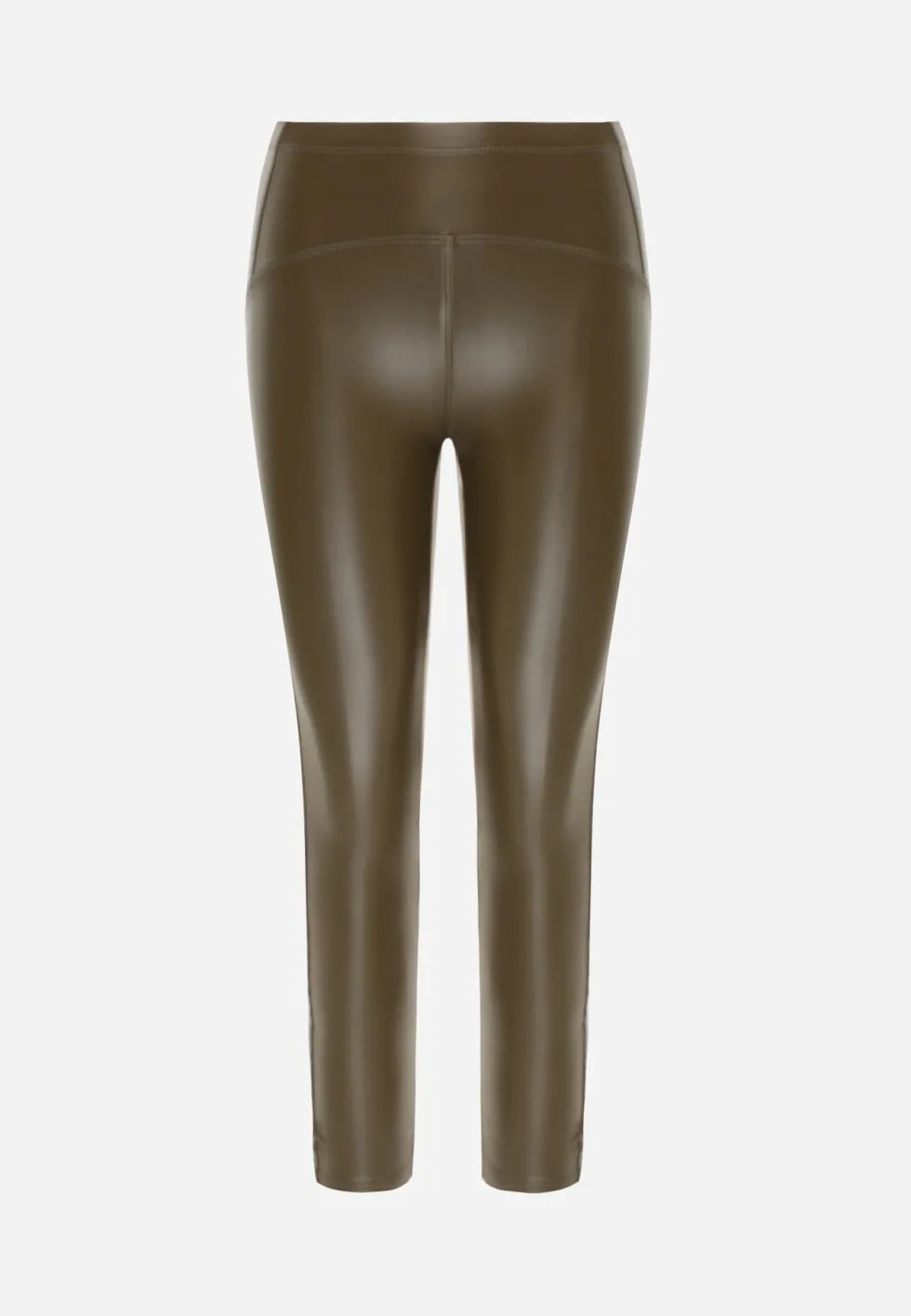 Zielone Legginsy z Imitacji Skóry High Waist z Polarem Labrinne