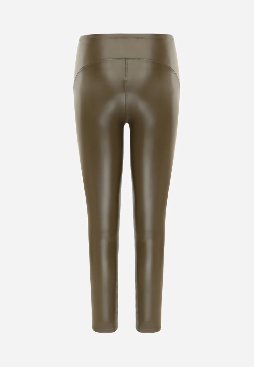 Zielone Legginsy z Imitacji Skóry High Waist z Polarem Labrinne