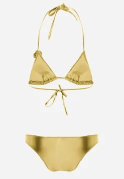 Zielone Minimalistyczne Bikini Wiązany Biustonosz z Kwiatem 3D i Majtki Figi Evaris