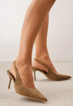 Zielone Sandały Slingback na Szpilce z Imitacji Zamszu Carilona