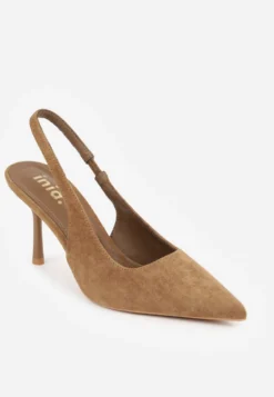 Zielone Sandały Slingback na Szpilce z Imitacji Zamszu Carilona