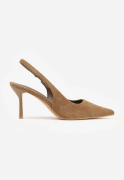 Zielone Sandały Slingback na Szpilce z Imitacji Zamszu Carilona