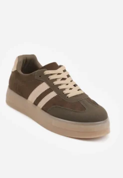 Zielone Sneakersy na Platformie w Stylu Tenisówek Ozdobione Paskami Ladia