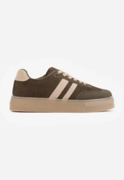 Zielone Sneakersy na Platformie w Stylu Tenisówek Ozdobione Paskami Ladia