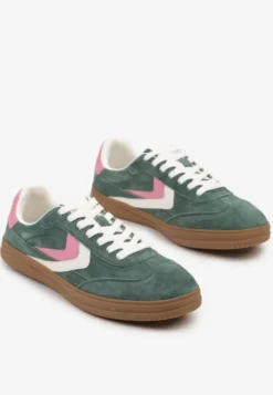 Zielone Sneakersy Skórzane w Stylu Tenisówek z Geometrycznym Motywem Erisane