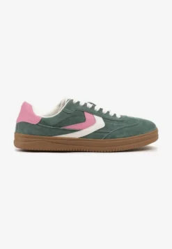 Zielone Sneakersy Skórzane w Stylu Tenisówek z Geometrycznym Motywem Erisane