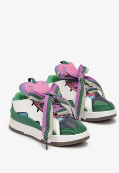 Zielone Sneakersy z Dekoracyjnym Sznurowaniem i Wstawką na Języku Cristen