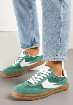 Zielone Sneakersy ze Skóry Naturalnej w Stylu Kultowych Tenisówek Faloretia
