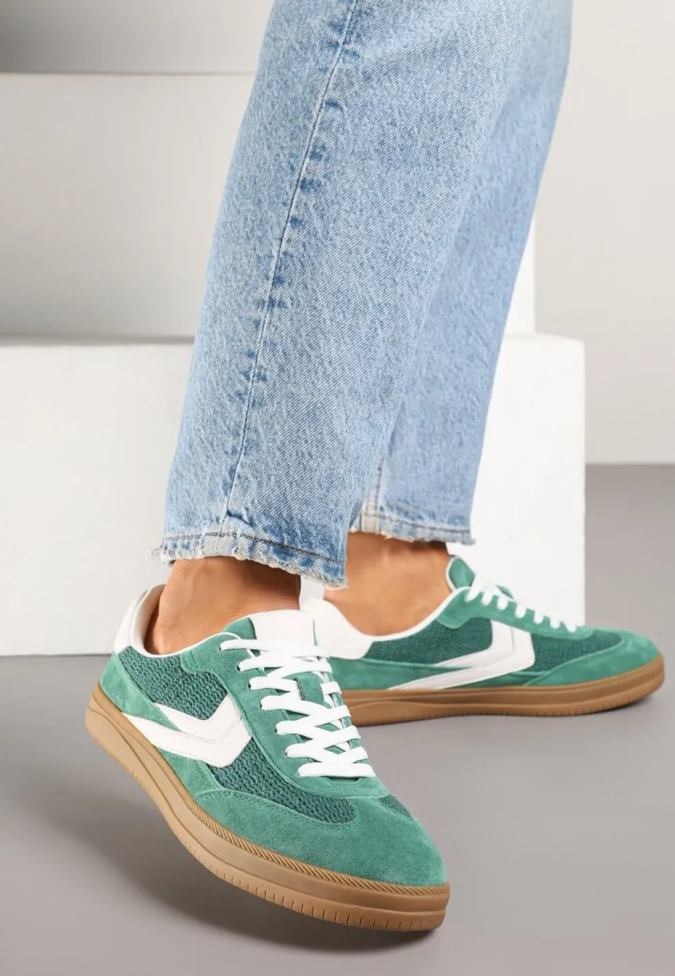 Zielone Sneakersy ze Skóry Naturalnej w Stylu Kultowych Tenisówek Faloretia