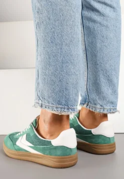Zielone Sneakersy ze Skóry Naturalnej w Stylu Kultowych Tenisówek Faloretia