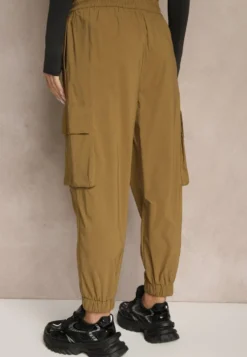 Zielone Spodnie Cargo z Bawełną High Waist Kolanielis