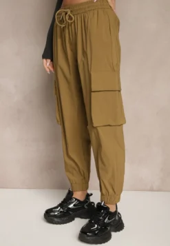 Zielone Spodnie Cargo z Bawełną High Waist Kolanielis