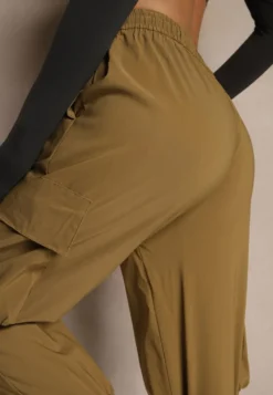 Zielone Spodnie Cargo z Bawełną High Waist Kolanielis