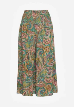 Zielone Spodnie Culottes z Bawełnianej Tkaniny Ozdobione Wzorem Paisley Gwinamas