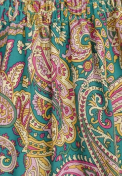 Zielone Spodnie Culottes z Bawełnianej Tkaniny Ozdobione Wzorem Paisley Gwinamas