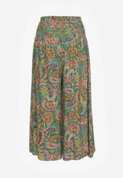 Zielone Spodnie Culottes z Bawełnianej Tkaniny Ozdobione Wzorem Paisley Gwinamas