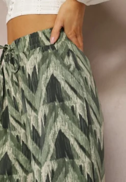 Zielone Szerokie Spodnie z Gumką i Wiązaniem w Talii Vayolet