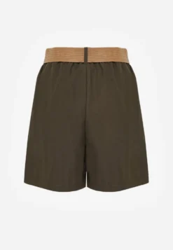 Zielone Szorty Casual z Wiskozą High Waist Ozdobione Paskiem z Plecionki Kailee