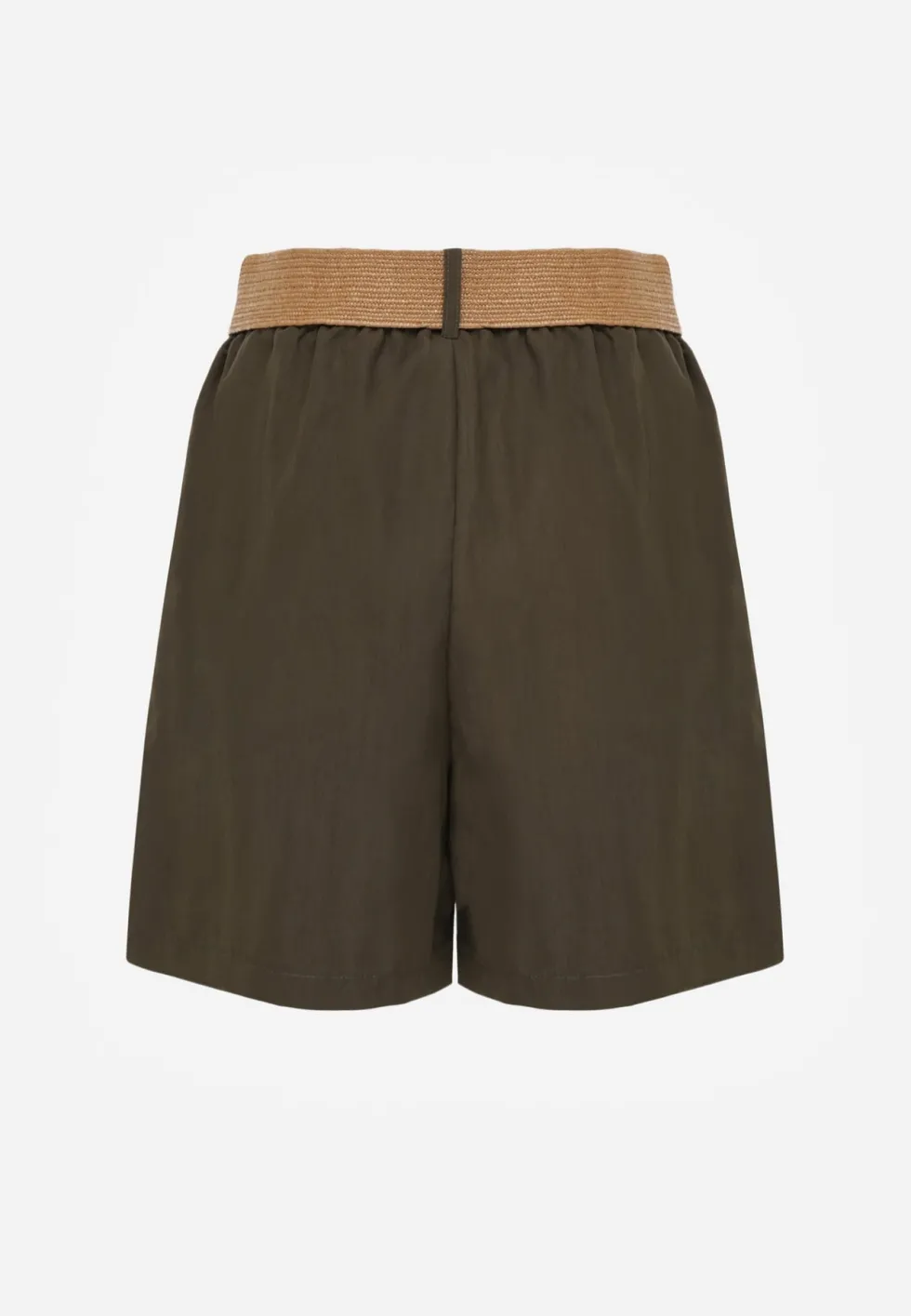 Zielone Szorty Casual z Wiskozą High Waist Ozdobione Paskiem z Plecionki Kailee