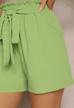 Zielone Szorty High Waist o Luźnym Kroju z Gumką w Talii i Regulowanym Troczkiem Tiamatissa