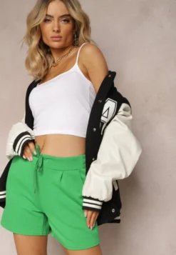 Zielone Szorty High Waist przed Kolano Saxonia