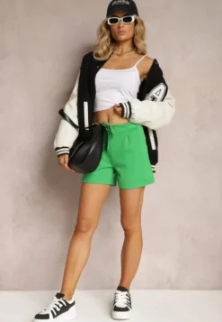 Zielone Szorty High Waist przed Kolano Saxonia