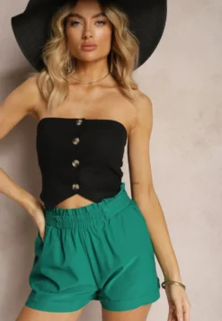 Zielone Szorty High Waist z Gumką w Pasie Kerpia