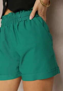 Zielone Szorty High Waist z Gumką w Pasie Kerpia