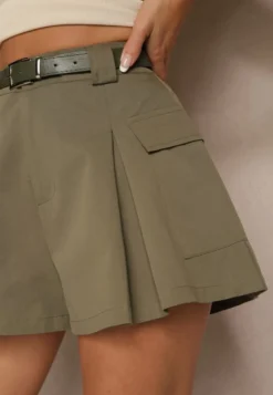 Zielone Szorty High Waist z Kieszeniami Typu Cargo Aloviane