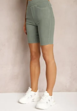 Zielone Szorty z Gumką w Pasie High Waist Lorolia