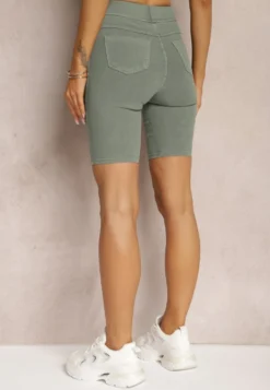 Zielone Szorty z Gumką w Pasie High Waist Lorolia