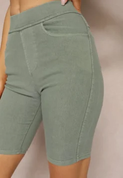 Zielone Szorty z Gumką w Pasie High Waist Lorolia