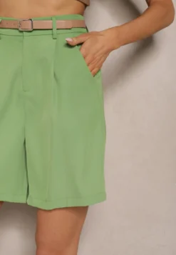 Zielone Szorty z Wiskozą w Eleganckim Stylu z Paskiem Relemira