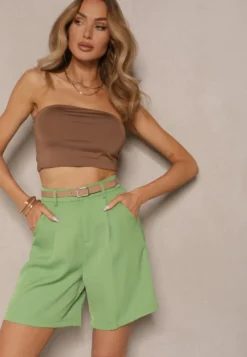 Zielone Szorty z Wiskozą w Eleganckim Stylu z Paskiem Relemira