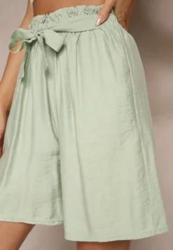 Zielone Szorty z Wiskozy High Waist Ozdobione Paskiem Lumilirae