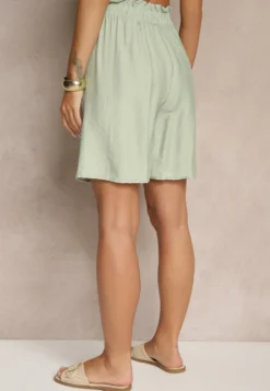 Zielone Szorty z Wiskozy High Waist Ozdobione Paskiem Lumilirae
