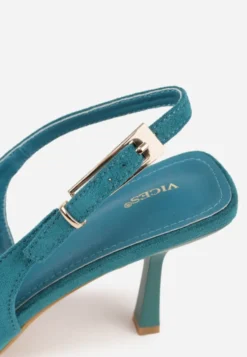 Zielone Szpilki Slingback VICES z Imitacji Zamszu z Prostokątną Klamerką Natuma