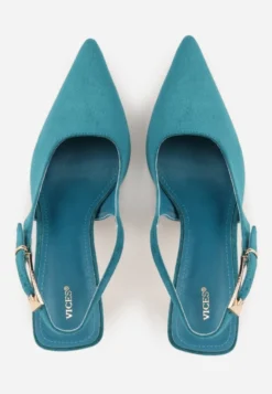 Zielone Szpilki Slingback VICES z Imitacji Zamszu z Prostokątną Klamerką Natuma
