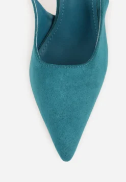 Zielone Szpilki Slingback VICES z Imitacji Zamszu z Prostokątną Klamerką Natuma