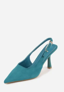 Zielone Szpilki Slingback VICES z Imitacji Zamszu z Prostokątną Klamerką Natuma