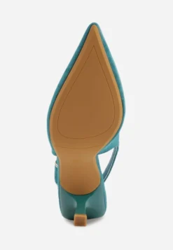 Zielone Szpilki Slingback VICES z Imitacji Zamszu z Prostokątną Klamerką Natuma