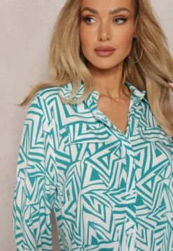 Zielono-Biała Koszula z Wiskozy w Geometryczny Print Jacelyn