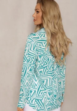 Zielono-Biała Koszula z Wiskozy w Geometryczny Print Jacelyn