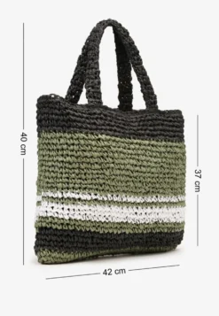 Zielono-Czarna Pleciona Torebka w Stylu Boho Ozdobiona Napisem Oegelia